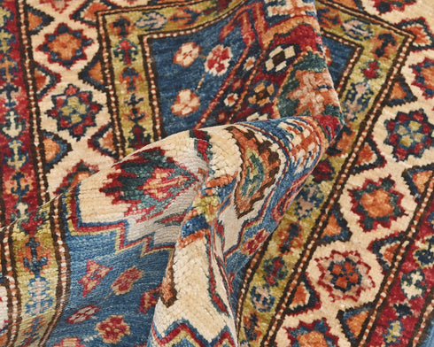2x3 Blue Kazak Afghan Hand Knotted Wool Area Rug